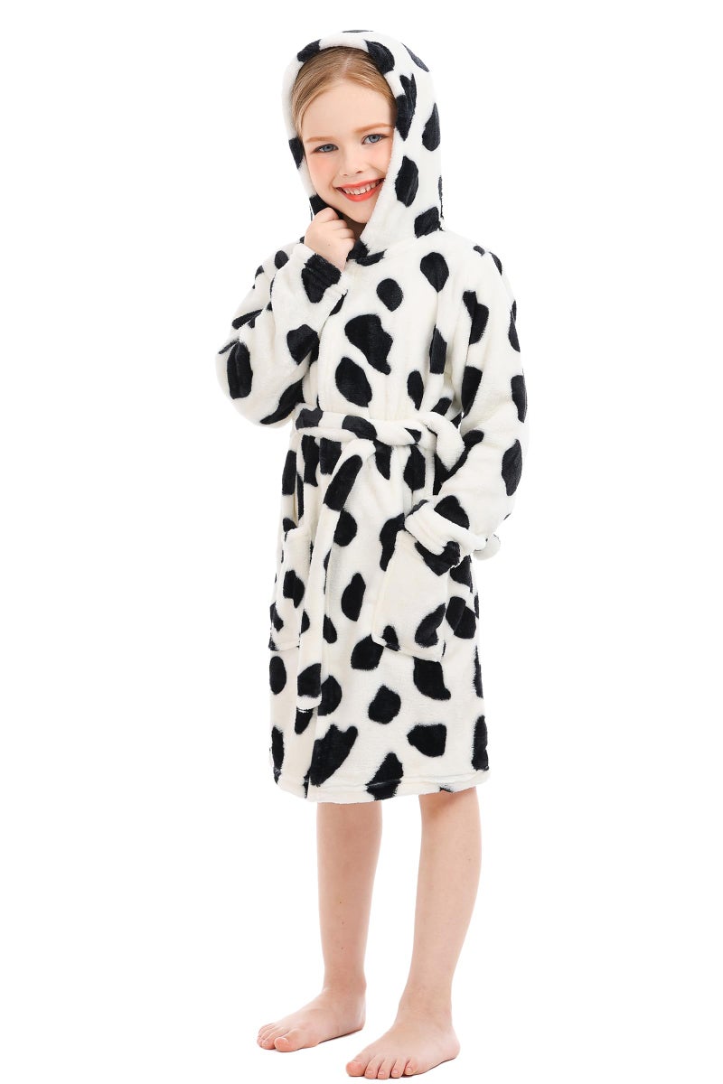 XINNE Toddler Robe Boys Girls Hooded Robes Flannel Bathrobe Unisex Kids Pajamas Dressing Gown White and Black - Image 3